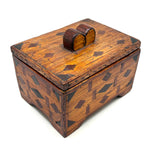 Exceptionally Good Old Tramp Art Match Stick Sweetheart Box with Inlays and Submerged Heart Finial