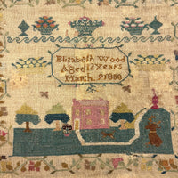 SOLD Elizabeth Wood's Extremely Charming 1808 Sampler with Tiny Stitches and Wonderful Darns