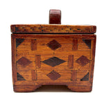 Exceptionally Good Old Tramp Art Match Stick Sweetheart Box with Inlays and Submerged Heart Finial