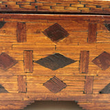 Exceptionally Good Old Tramp Art Match Stick Sweetheart Box with Inlays and Submerged Heart Finial