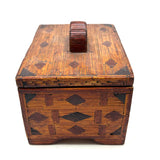 Exceptionally Good Old Tramp Art Match Stick Sweetheart Box with Inlays and Submerged Heart Finial