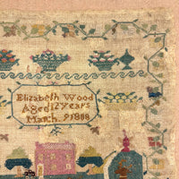 SOLD Elizabeth Wood's Extremely Charming 1808 Sampler with Tiny Stitches and Wonderful Darns