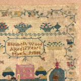 SOLD Elizabeth Wood's Extremely Charming 1808 Sampler with Tiny Stitches and Wonderful Darns