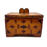 Exceptionally Good Old Tramp Art Match Stick Sweetheart Box with Inlays and Submerged Heart Finial
