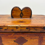 Exceptionally Good Old Tramp Art Match Stick Sweetheart Box with Inlays and Submerged Heart Finial