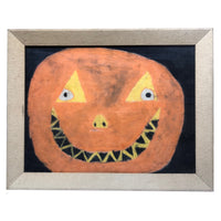 BEST Smiling Jack-o-Lantern, Naive Charcoal on Paper Drawing, Framed