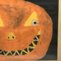 BEST Smiling Jack-o-Lantern, Naive Charcoal on Paper Drawing, Framed