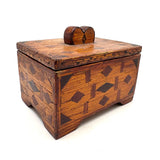 Exceptionally Good Old Tramp Art Match Stick Sweetheart Box with Inlays and Submerged Heart Finial
