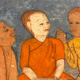 Men of All Colors Talking and Praying, Gouache with Gold Leaf Antique Thai Manuscript Painting