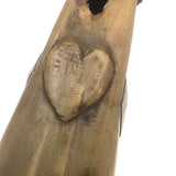 Antique Folk Art Powder Horn with Carved Heart, Diamonds, Merman, and Birds