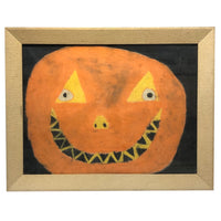 BEST Smiling Jack-o-Lantern, Naive Charcoal on Paper Drawing, Framed