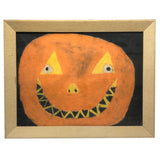 BEST Smiling Jack-o-Lantern, Naive Charcoal on Paper Drawing, Framed