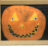 BEST Smiling Jack-o-Lantern, Naive Charcoal on Paper Drawing, Framed