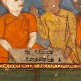 Men of All Colors Talking and Praying, Gouache with Gold Leaf Antique Thai Manuscript Painting
