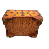 Exceptionally Good Old Tramp Art Match Stick Sweetheart Box with Inlays and Submerged Heart Finial