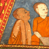 Men of All Colors Talking and Praying, Gouache with Gold Leaf Antique Thai Manuscript Painting