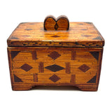 Exceptionally Good Old Tramp Art Match Stick Sweetheart Box with Inlays and Submerged Heart Finial