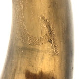 Antique Folk Art Powder Horn with Carved Heart, Diamonds, Merman, and Birds