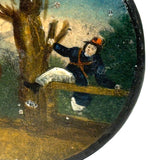 Man Jumping Fence Chasing Rabbit, 19th Century Papier Mache Snuff Box with Hand-painting