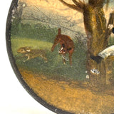 Man Jumping Fence Chasing Rabbit, 19th Century Papier Mache Snuff Box with Hand-painting