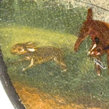 Man Jumping Fence Chasing Rabbit, 19th Century Papier Mache Snuff Box with Hand-painting