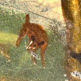Man Jumping Fence Chasing Rabbit, 19th Century Papier Mache Snuff Box with Hand-painting