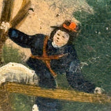 Man Jumping Fence Chasing Rabbit, 19th Century Papier Mache Snuff Box with Hand-painting