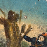 Man Jumping Fence Chasing Rabbit, 19th Century Papier Mache Snuff Box with Hand-painting