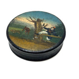 Man Jumping Fence Chasing Rabbit, 19th Century Papier Mache Snuff Box with Hand-painting