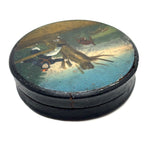 Man Jumping Fence Chasing Rabbit, 19th Century Papier Mache Snuff Box with Hand-painting