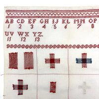 c. 1900 Dutch Darning Sampler: Blue and Red, Alphabet and Numbers