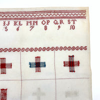 c. 1900 Dutch Darning Sampler: Blue and Red, Alphabet and Numbers