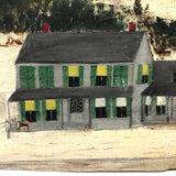 House and Dog in Landscape, Folk Art Painting on Cardboard