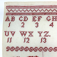 c. 1900 Dutch Darning Sampler: Blue and Red, Alphabet and Numbers