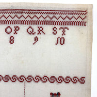 c. 1900 Dutch Darning Sampler: Blue and Red, Alphabet and Numbers