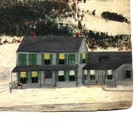 House and Dog in Landscape, Folk Art Painting on Cardboard