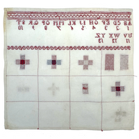 c. 1900 Dutch Darning Sampler: Blue and Red, Alphabet and Numbers