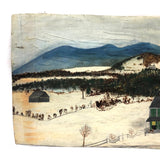 House and Dog in Landscape, Folk Art Painting on Cardboard