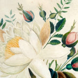 Pretty Package: Waterlily Bouquet with Rosebuds, c. 1870s Watercolor in Gilded Frame