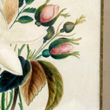 Pretty Package: Waterlily Bouquet with Rosebuds, c. 1870s Watercolor in Gilded Frame