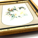 Pretty Package: Waterlily Bouquet with Rosebuds, c. 1870s Watercolor in Gilded Frame