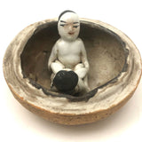 Erotic Fruit! C. Early 20th C.Asian Porcelain Orange Box with Lovers Inside