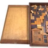 Very Scarce c. 1870s-80s E.U. Kinsey Building Blocks Set with Stained Glass Window Frames