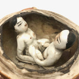 Erotic Fruit! C. Early 20th C.Asian Porcelain Orange Box with Lovers Inside