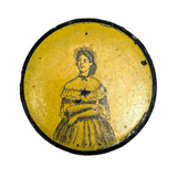 Sunny and Satisfied Looking Yellow Woman in Ruffles, Mid 19th Century Papier Mache Snuff Box