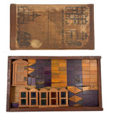 Very Scarce c. 1870s-80s E.U. Kinsey Building Blocks Set with Stained Glass Window Frames