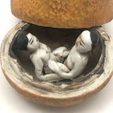 Erotic Fruit! C. Early 20th C.Asian Porcelain Orange Box with Lovers Inside