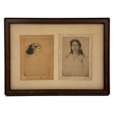 Two Women, Sensitive Pair of Pencil Signed Etchings, Early 20th Century, Framed as Found