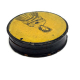 Sunny and Satisfied Looking Yellow Woman in Ruffles, Mid 19th Century Papier Mache Snuff Box