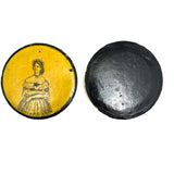 Sunny and Satisfied Looking Yellow Woman in Ruffles, Mid 19th Century Papier Mache Snuff Box